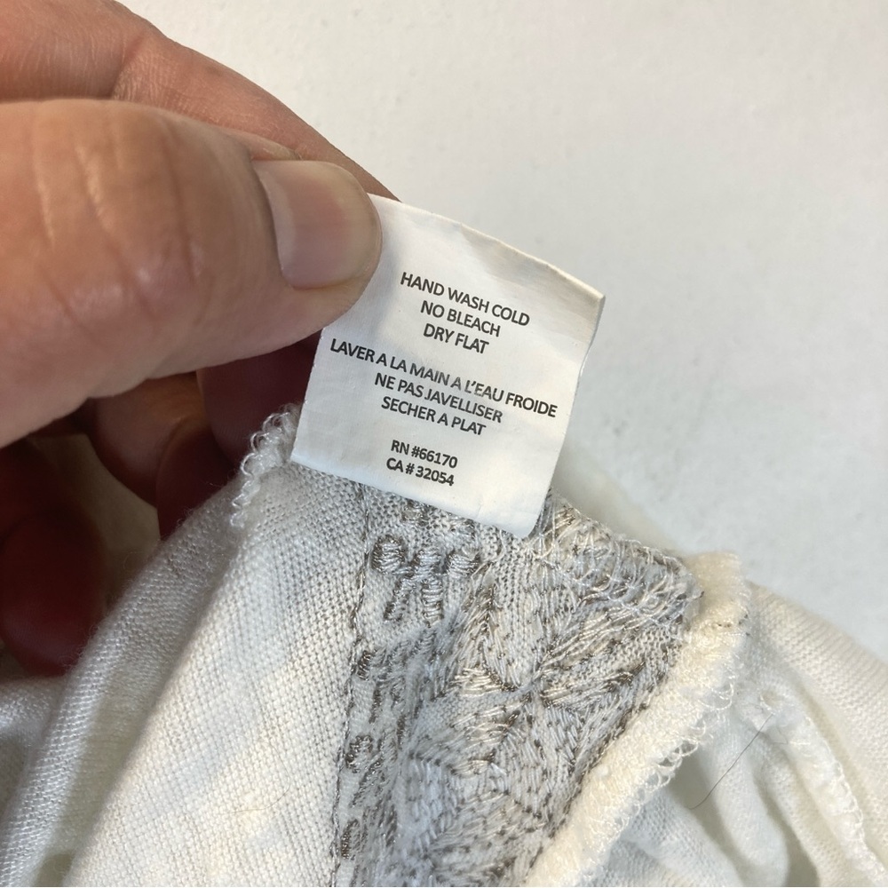 Anthropologie Akemi + Kin Top Women 100% Linen Embroidered Ivory Silver XL - Picture 10 of 11